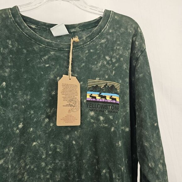 U.S. Vintage Yellowstone National Park Green Acid Wash Long Sleeve Graphic Small - Picture 3 of 6